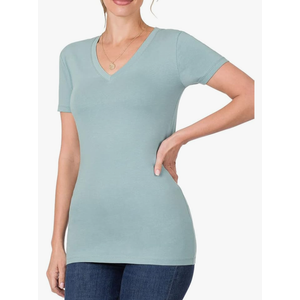 VEIISAR Womens Short Sleeve Basic V-Neck Cotton Long T-Shirt S