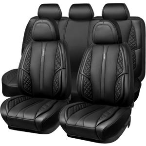 CAR PASS Nappa PU Leather Car Seat Covers Full Set Waterproof Protector Durable Cushioned,Universal Fit for Sedan SUV Pick-up Truck,Automotive, Anti-Slip and Backseat Luxury Premium Deluxe(Black)