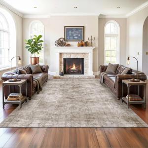 Homemate Washable Rug 8x10 Area Rugs - Vintage Faux Wool Rugs for Living Room Bedroom Dining Room - Non Slip Foldable Carpet Indoor Area Rug for Home Decor8'x10', Brown
