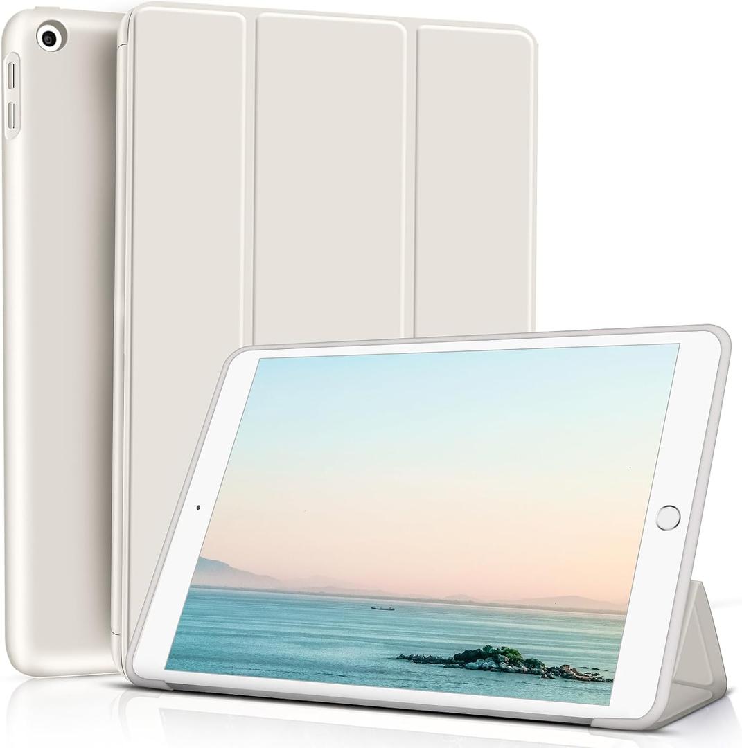 Aoub Case for iPad 9th Generation 2021 10.2 inch, iPad 8th/7th Gen 2020/2019, Without Pencil Holder, Soft TPU Back Case, Slim Lightweight Stand Protective Smart Cover, Auto Sleep/Wake - White