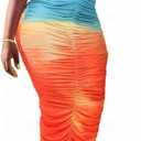 Ophestin Women Sexy Off The Shoulder Short Sleeve Tie Dye Ruched Bodycon Maxi Dress Party Club Dresses (Medium, Multi)