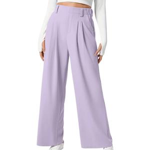 onlypuff Womens Business Pants Wide Leg High Waisted Capris Straight Long Work Trousers with Pockets, Purple, Medium