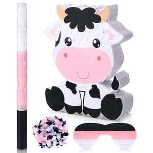 Seematn Cow Piata Dart Piata Bundle with a Blindfold, Bat and Confetti Birthday Party Supplies Large Piata 15.75 x 11.81 x 2.95'' for Kids Boy Construction Party Favors Decor