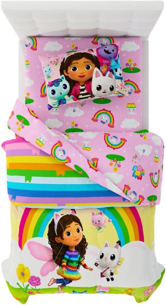 DreamWorks Gabby's Dollhouse Cakey, Mercat and Pandy Kids Bedding Super Soft Comforter and Sheet Set, 4 Piece Twin Size, (Official Licensed Product) by Franco