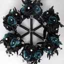 Set of 6 Bridesmaid Bouquets for Wedding - 7 inch Artificial Flower Bouquet Silk Rose with Pearls Gothic Small Floral Bouquets for Bridal Shower Marriage Proposal Halloween Party Ceremony Anniversary (Black & Blue)