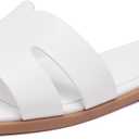 Women's Flat Sandals Dressy Comfortable Slide Sandals Fashion Square Open Toe Slip On Beach Sandals for Summer (White) Size: 8