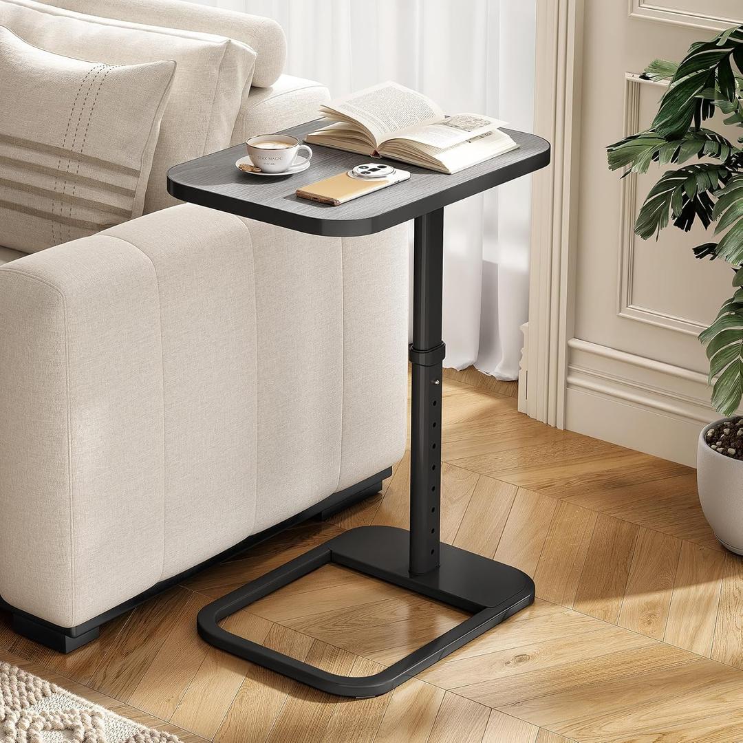 Kitstorack Upgraded TV Tray Table with Panel Lock, 90 Flip-Over Design & Adjustable Height, Sofa Arm Side Table for Eating, Laptop, Couch, Bed, or Small Spaces, Dark Gray