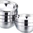 6 Pack 304 Stainless Steel Bowls for Kids and Adults Stainless Steel Cereal Bowls Double-walled Insulated Bowl Metal Snack Bowl(13 oz)
