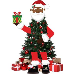 Pinkunn 5 Pcs Christmas Black Large Santa Tree Topper African American Christmas Tree Decoration Black Cute Santa Claus Hat Candy Gift Box Head Arms Legs Ornament for Xmas Holiday Party Decorations
