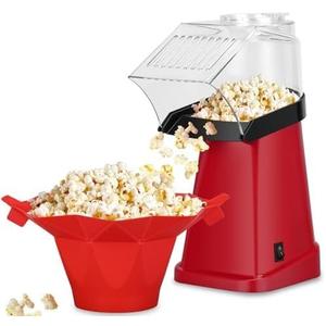 Hot Air Popcorn Popper Maker with Popcorn Bowl, Fast Popcorn Machine in Minutes with Measuring Cup and Butter Melting Tray for Party Kids,