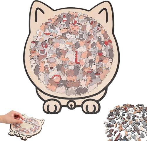 135 Piece Cat Shaped Wooden Jigsaw Puzzle,Morandi Colored Cat Shaped Wooden Jigsaw Puzzle, Cute Animal Cats Wood Puzzles, Gift for Cats Lovers Home & Relaxation