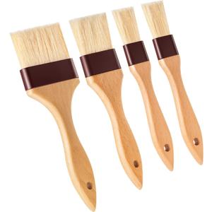 Boao 4 Pieces Natural Bristle Pastry Brush Beech Wooden Handle Basting and BBQ Brushes for Cooking, Butter, Oil, Egg, Marinade, Grilling, Baking, Kitchen Food (1 Inch, 2 Inch, 3 Inch)