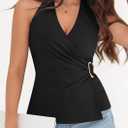 PRETTYGARDEN Womens Halter Top 2026 Spring Tie Wrap Sleeveless Ruched V Neck Fitted Summer Tops Backless Fashion Y2k Clothes (Black, M)