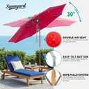 9FT/10FT Bamboo Patio Umbrella, Large Outdoor Umbrella with UPF 50+ Sun Protection, Rope Pulley Lift & Push-Button Tilt, 8-Rib Ventilated Canopy for Garden, Deck, Backyard & Outdoor Dining