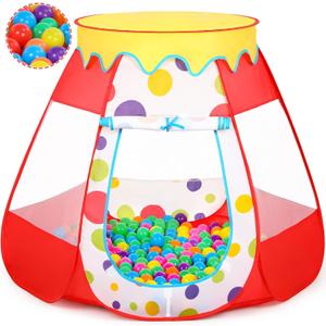 Baby Ball Pit for Toddler with 50 Balls, Kids Pop Up Play Tent for Girls, Princess Toys for Children Indoor & Outdoor Playhouse with Carry Bag (Red: 7 Bright Colors, 109x90cm/50 Balls)