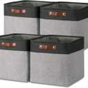 Temary Cube Storage Baskets 13 X 13 X 13 Fabric Storage Bins for Toys, Large Baskets Organization with Handles, Bins for Organizing Towels, Blankets, Collapsible Shelf Basket (Black&Gray)