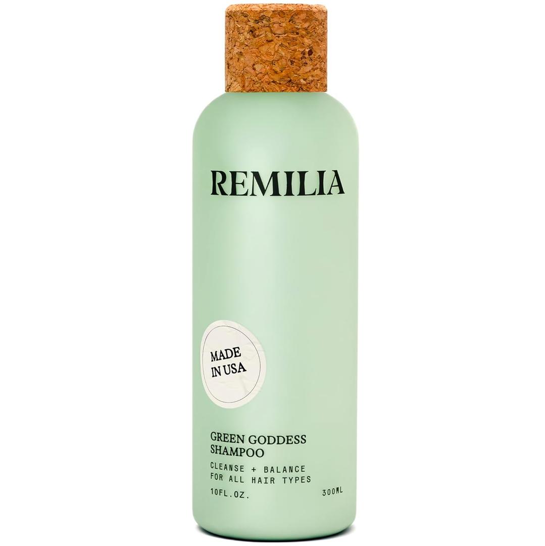 REMILIA Green Goddess Shampoo for Damaged Hair  With Rosemary Oil & Green Tea Extract  Cleansing, Strengthening, Vegan  Made in USA  8.5 fl oz