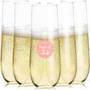Prestee 24-Pack Stemless Plastic Champagne Flutes - 9 oz Clear Disposable Glasses for Wine, Cocktails, Mimosas - Champagne Flutes Plastic for Parties and Celebrations