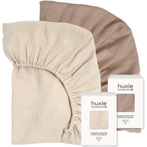 Crib Sheets  Organic Cotton Muslin Fitted Crib Sheet  Standard Size for Baby Boy and Baby Girl 28" x 52" Ultra-Soft and Breathable. 2-Pack(Fog/Stripe)