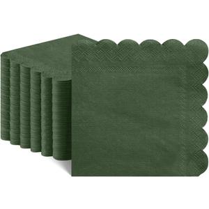 120 Pcs Cocktail Napkins Olive Green Napkins Disposable Scalloped Dessert Beverage Napkin Dark Green Dinner Napkin for Wedding, Bridal Baby Shower, Christmas, 5 x 5 Inch