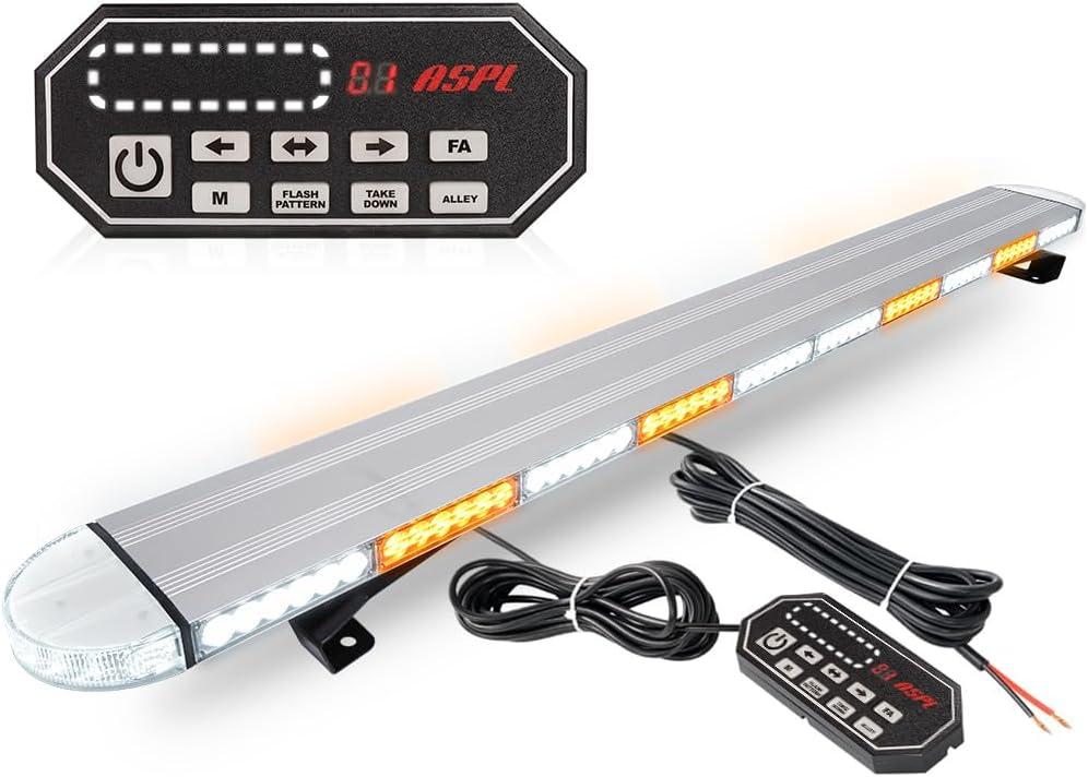 ASPL 49 inch Low Profile Rooftop Emergency Strobe Lights Bar Flashing Warning Security Traffic Advisor Hazard/Full Aluminum/Take Down & Alley Light for Trucks Tow Construction Vehicles (Amber/White)