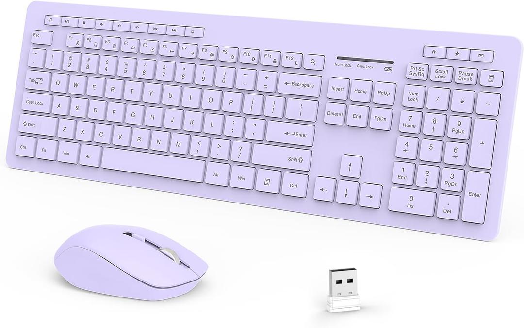 seenda Wireless Keyboard and Mouse Combo, 2.4GHz Cordless Quiet Keyboard Mouse with USB Receiver, Full Size Cute Purple Combo, Compatible for Windows Laptop Computer Desktop PC, Purple