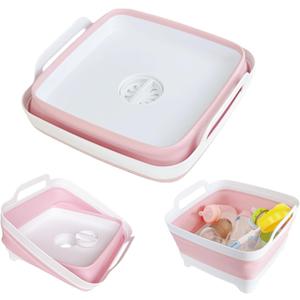 GIMWA Collapsible Wash Basin for Baby Bottles - 2.4 Gallons Portable Wash Bin for RV Camping Sink, Space-Saving Dish Tub (Pink)