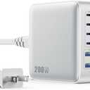 USB C Charger Block 200W[2025 Upgraded] GaN III 6 Port Fast Charging Station Hub,PD 65W USB C Laptop Charger Compatible with MacBook Pro/Air,iPad,iPhone 16/15,Galaxy S23/S24 Steam Deck Dell XPS etc