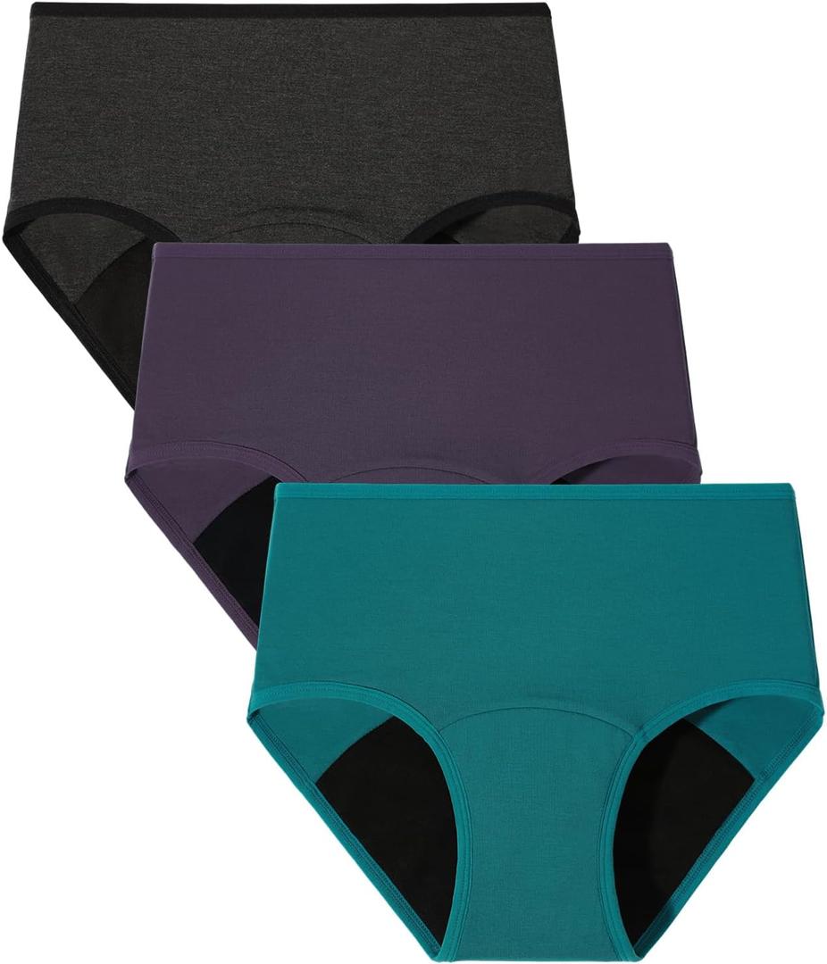 BAMBOO COOL Womens Period Underwear High Waisted Leakproof Postpartum Maternity Panties Soft Breathable Absorbent, 3 Pack (M)