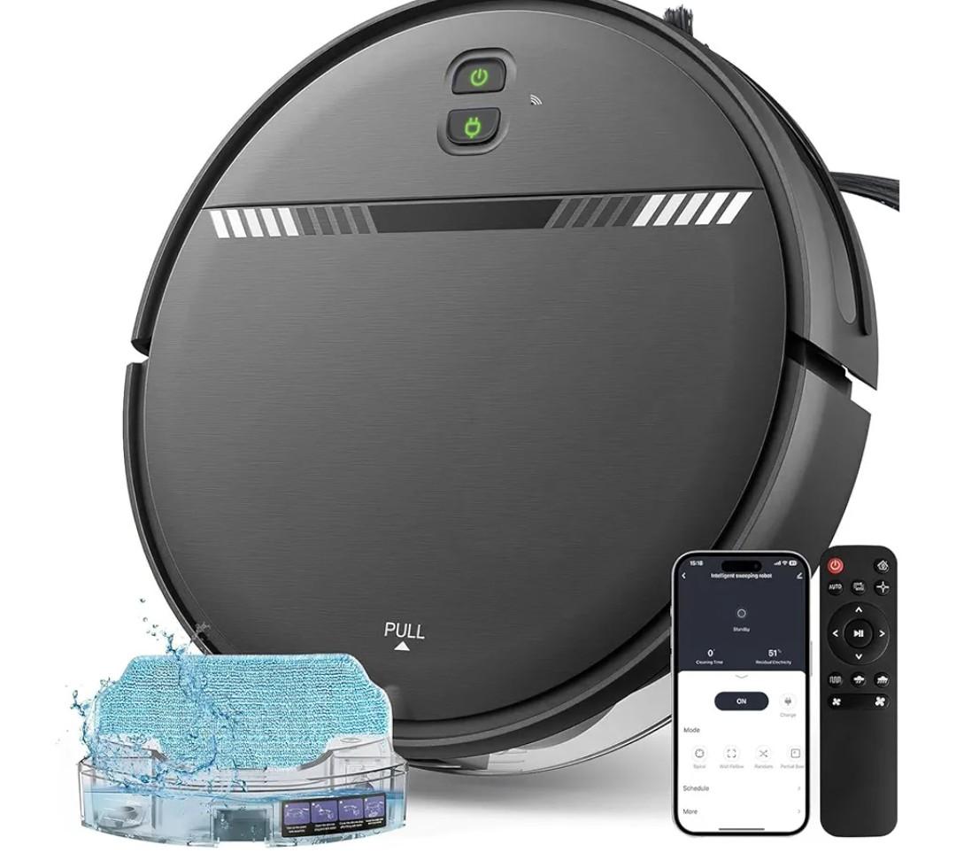 Robot Vacuum Cleaner, Smart Robotic Vacuum Wi-Fi Connected, App Control, Compatible with Alexa and Google Assistant, Automatic Self-Charging Robot Vacuum Perfect for Pet Hair, Carpets and Hard Floors