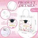 Resholder 24 Pcs Graduation Gift Bags Bulk 2026 Congrats Grad Clear Pink Floral Reusable PVC Bags with Handles for High School, College, Graduation Party Favors, 8x8x3.15 Inch, 1 count