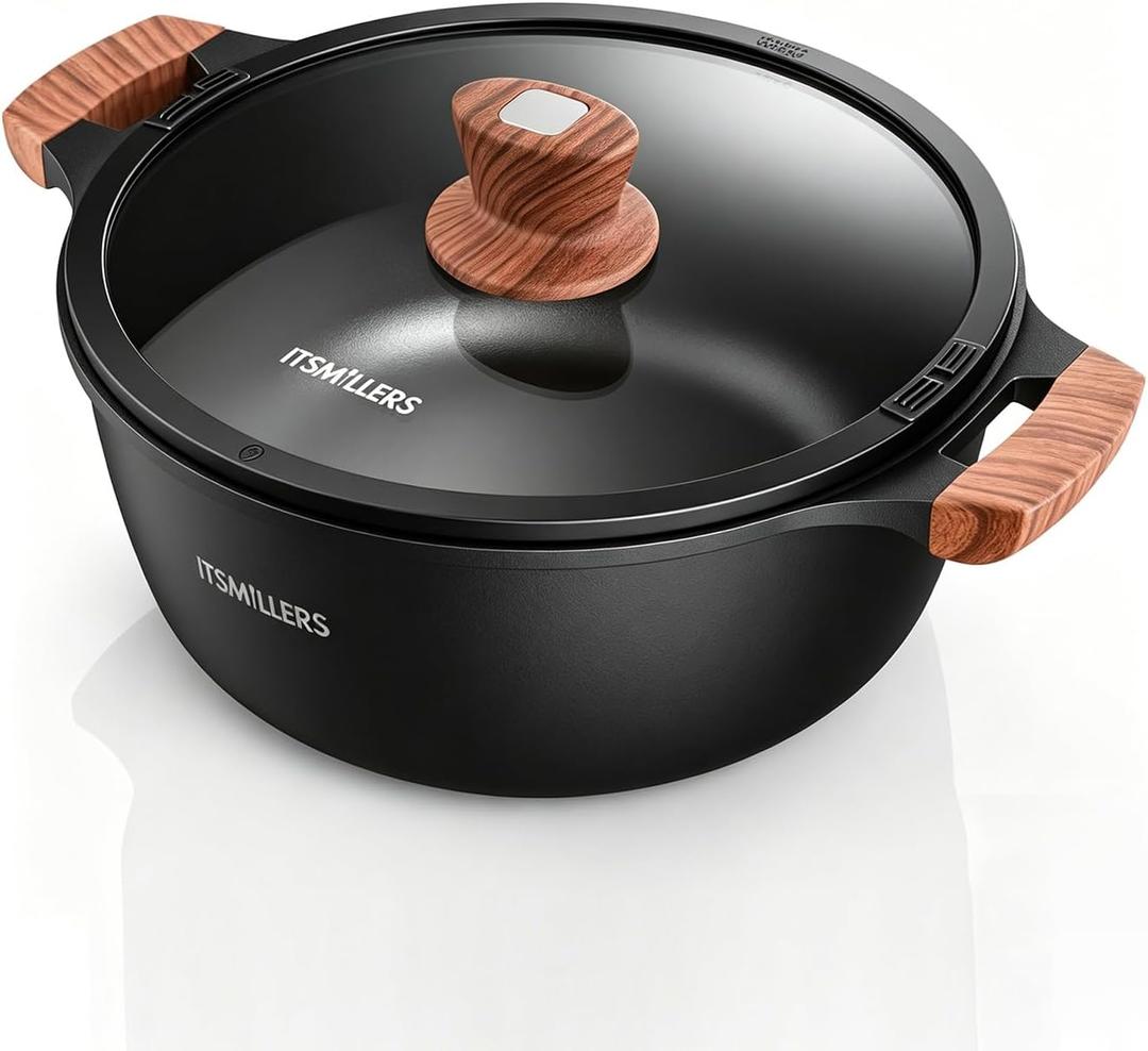 ITSMILLERS Nonstick Stock Pot, 6.5 Qt Soup Stock Pot with Strainer Lid, Induction Cooking Pot with Visible Lid for Pasta,Spaghetti, Ceramic Casserole Makes for Effortless Cleanup
