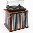 Wooden Acrylic Record Storage, Modern Minimalist Record Box, 80-Record Album Storage Box, Perfect Record Organizer for Home Decor and Collection Display (Brown)