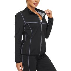 LAZAWG Women Sauna Long Sleeve Sweat Jacket with Zipper Sauna Top for Gym Running Fitness Exercise (Large)