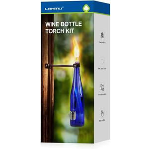 LANMU Wine Bottle Torch Kit, Outdoor Patio Wall Mount Holder with Wick, Porch Whiskey Bottle Hardware Kit, DIY Homemade Decor LANMU Wine Bottle Torch Kit, Outdoor Patio Wall Mount Holder with Wick, Porch Whiskey Bottle Hardware Kit, DIY Homemade Decor