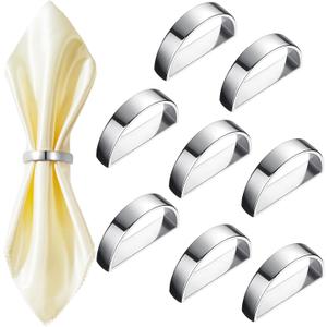 Stainless Steel Napkin Rings Metal Napkin Ring Holders Modern Ring Holder Serviette Buckles Metallic Adornment for Table Settings Kitchen Dinner Party Wedding (Bright Silver Semicircle, 8 Pcs)