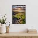 Mountain Sunset Lake Wall Decor: Landscape Picture Sunrise Grass Artwork Stair Painting for Bedroom House 16x12 Inch