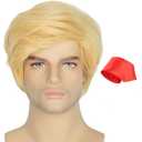 Yan Dream 4pcs Men Short Straight Blonde Wig with Flag Pin and Red Tie Man Funny Wigs