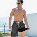 Goodstoworld Men's Funny Swim Trunks with Compression Liner 2 in 1 Quick-Dry 9" Stretch Shorts with Three Pockets (Black, XXL)