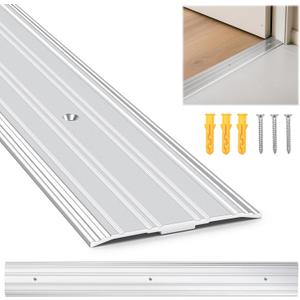 Aluminum Door Threshold - 36" L x 3" W Exterior Floor Transition Strip with Pre Drilled Holes and Expansion Screws, Non-Slip Fluted Saddle Threshold Flat Profile Threshold, Prevent Dust & Airflow
