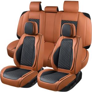 Car Seat Covers Full Set, Leather Seat Covers for Cars, Breathable Seat Cover, Suitable for SUV/Truck/Sedan/Automotive (Brown, 5 Piece)