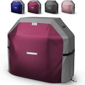 LIBZAKI Grill Cover 420D Waterproof, Weather Resistant, Rip-Proof, Anti-UV, Fade Resistant, Gas Grill Cover for Weber, Char Broil, Nexgrill Grills, etc.30 inches-Fuchsia/ Gray