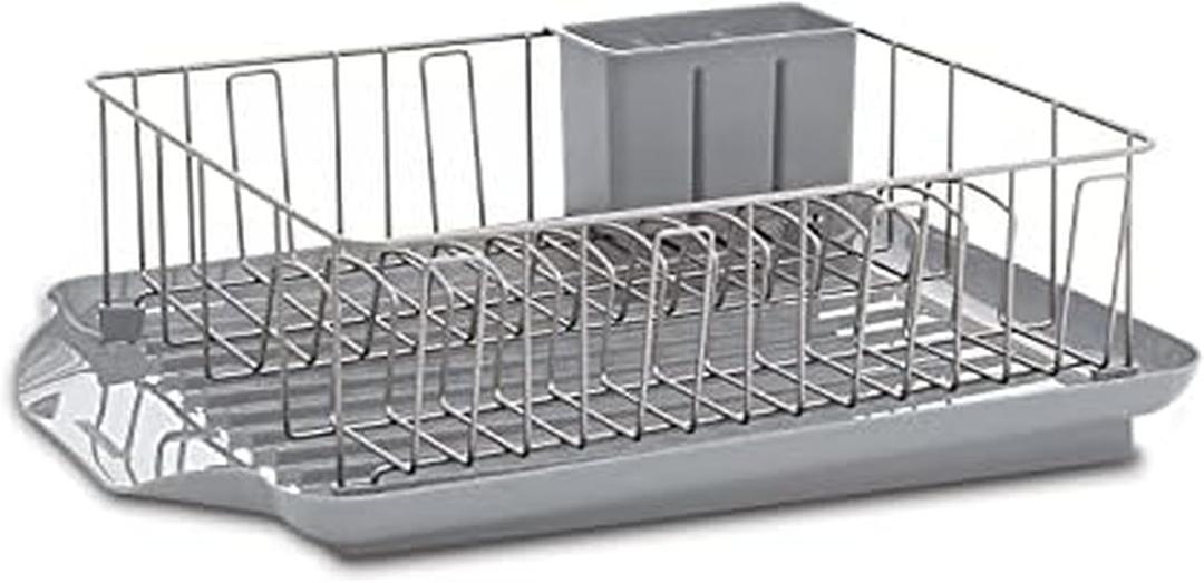 Farberware Classic 3-Piece Dish Drying Rack Set for Kitchen Counter, Gray - Rust-Resistant Wires, Self-Draining Board, Flatware Caddy, Non-Slip Feet