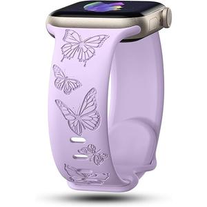 IKANFI Butterfly Engraved Bands Compatible with Apple Watch Band 41mm 40mm 38mm Women, Silicone Sport Strap for iWatch Series SE 10 9 8 7 6 5 4 3 2 1 UltraLV38