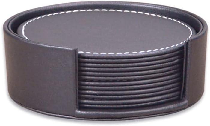 A Set of Brown PU Leather Drink Coasters 6pcs Leather Coasters with Holder for Glass Coffee Cup & Mug Tabletop Furniture Protection Bar Kitchen Dinning Accessories