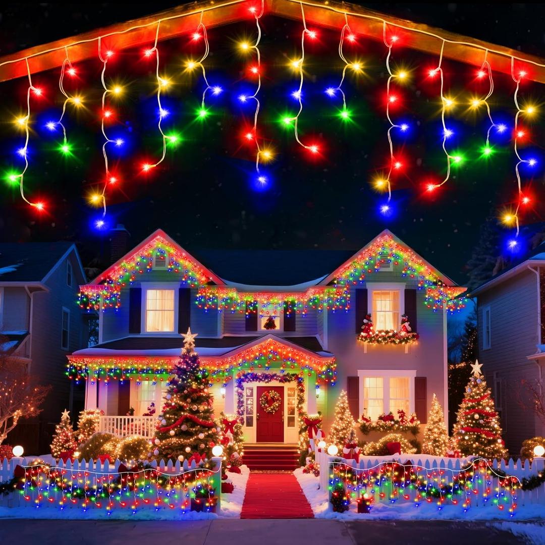 JDGJYDS 66 Ft Ice Lights for Outside, 640 LED Christmas Lights Outdoor Plug in, Christmas String Lights with 8 Modes & Timer for Holiday, Party, Wedding, House, Patio, Outdoor Decor (Multicolor)