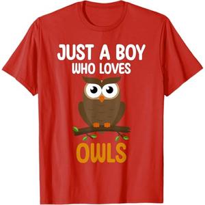 Just a Boy Who Loves Owls for Toddlers Boys Kids Birds Lover T-Shirt, 2T, Red