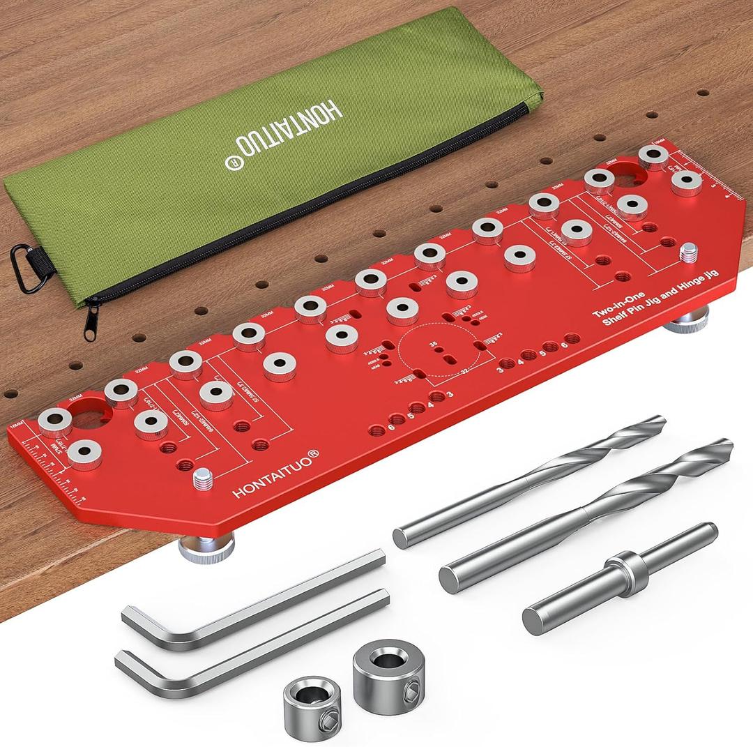 11-Hole Shelf Pin Jig and Hinge Jig 2-in-1,1/4 Inch and 5mm Shelf Pin Drilling Jig,Self-contained Clamping Function Shelf Jig and Cabinet Hardware Jig Tool Drill Guide