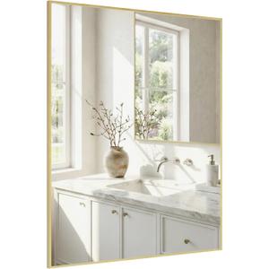 30"x36" Gold Bathroom Mirror for Wall, Metal Framed Vanity Mirror, Large Rectangular Mirror Over Sink, Mid-Century Modern Decor, Flush Mount