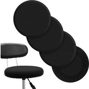 Tatuo Round Bar Stool Seat Covers Washable Stool Cushion Slipcover Elastic Bar Chair Covers for 14-17 Inch Chair (Black,4 Pieces)